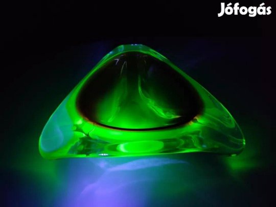 Nagy! Murano Sommerso geode uránium üveg hamutál tál