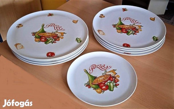 Nagy cseh porcelán pizzás tál, olaszos hangulatú össz. 9 db