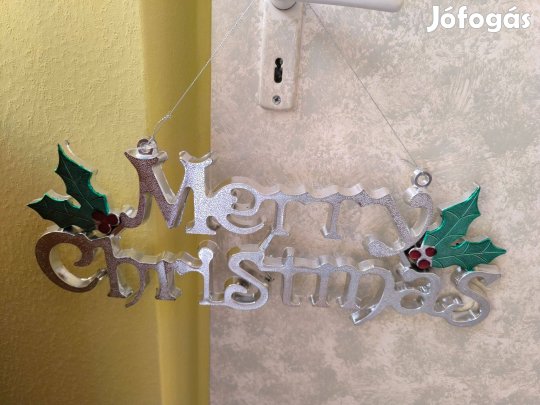 Nagy ezüst színű merry christmas felirat, karácsonyi dekoráció