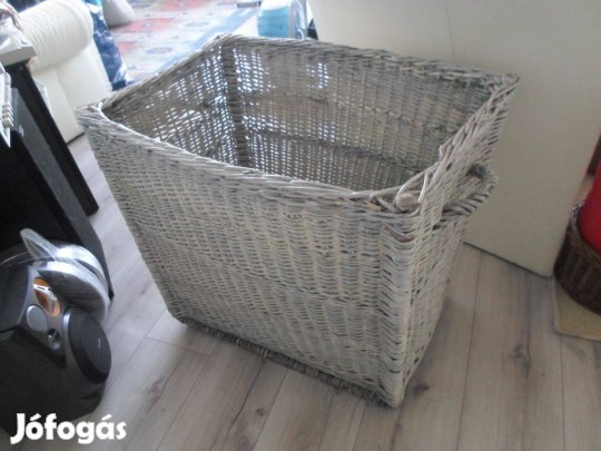 Nagy fehér (tüzifa)tároló vesszőkosár, 70 x 50 x 60 cm!