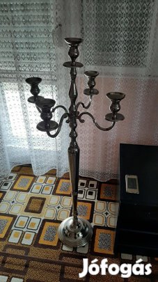 Nagy gyertyatartó 5 ágú inox fém 135 cm