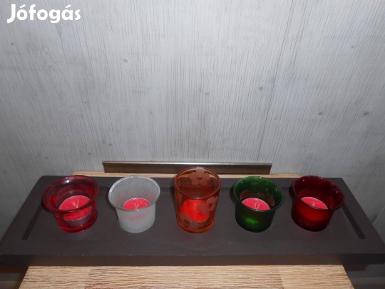 Nagy méretű design fa-üveg mécsestartó új mécsesekkel