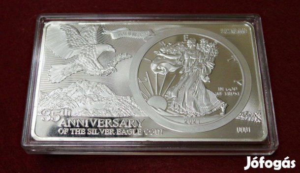 Nagy méretű ezüstözött tömb az amerikai Silver Eagle évfordulójára