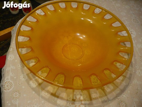 Nagy sárga vintage üvegtál