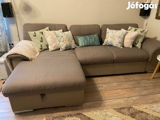 Nagy sarokkanapé, ágyazható, ágyneműtartós 280×158