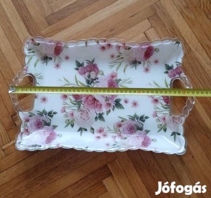 Nagy tálca dísztálca fogantyúval rózsa mintával A
