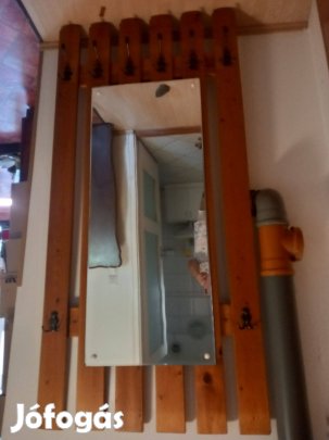 Nagy tükrös előszobai fal réz akasztókkal 170x80cm