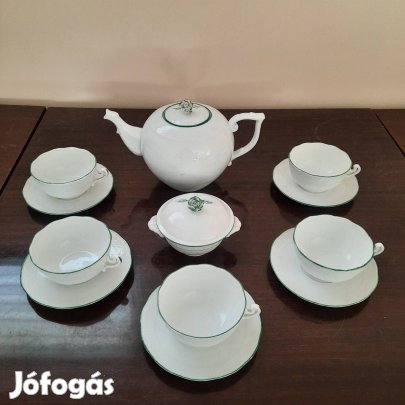 Nagyméretű 5 személyes Fehér Herendi teás készlet, teáskészlet 