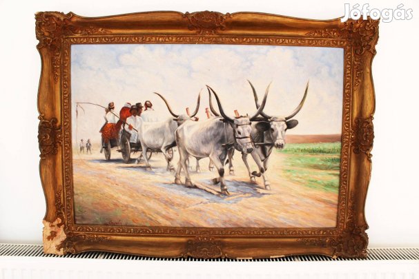 Nagyméretű Csizmár festmény blondell keretben - szignózott