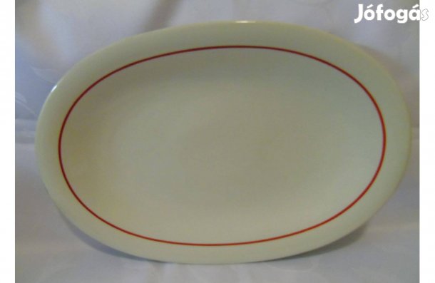 Nagyméretű Drasche porcelán kínálótál piros csíkkal