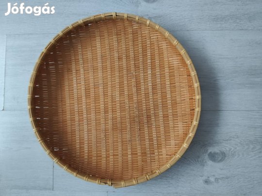 Nagyméretű (37 cm átmérő) fonott tál, tároló, kosár, dísztárgy