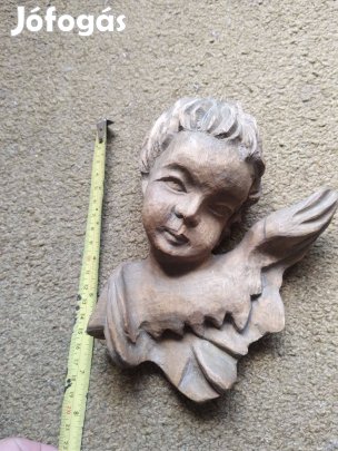Nagyméretű, antik, fából faragott puttófej, puttó, angyalka képek szer