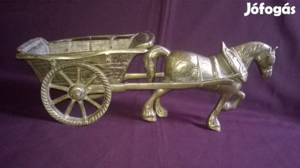 Nagyméretű réz lovas szekér - lakás dísz