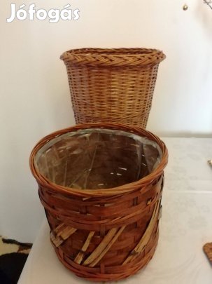 Nagyméretű vesszőből fonott, rattan virágtartó kaspó jó állapotban