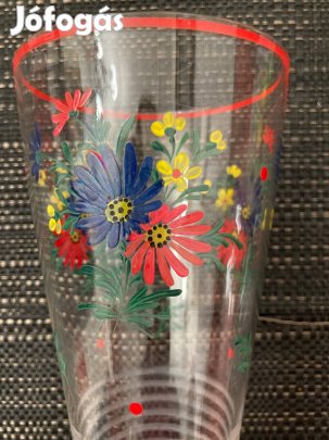 Nagyobb méretű színes virágos üveg pohár, keheky!