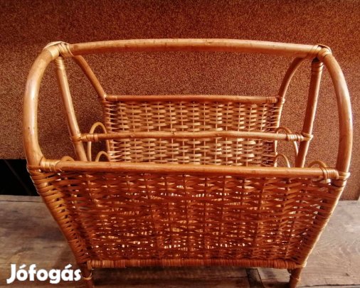 Nagyon Szép Régi Natúr Fonott Újságtartó Kosár