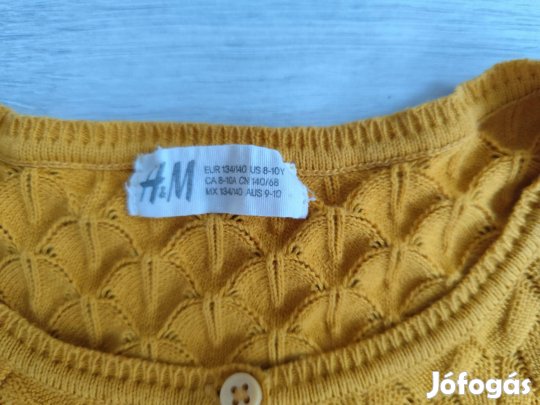 Nagyon szép H&M okker pulóver, kardigán - 8-10 év, 134-140