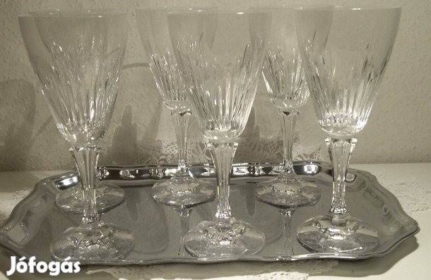 Nagyon szép fényű kristály pezsgős pohár, készlet, szolid mintával