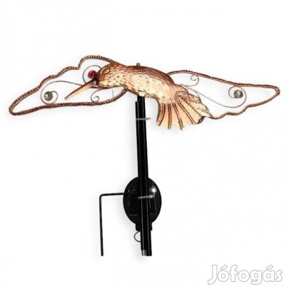 Napelemes madárfigurás fém lámpa színes kristályokkal és fonott LED-