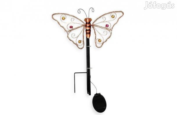Napelemes pillangós fém lámpa színes kristályokkal és fonott LED-del