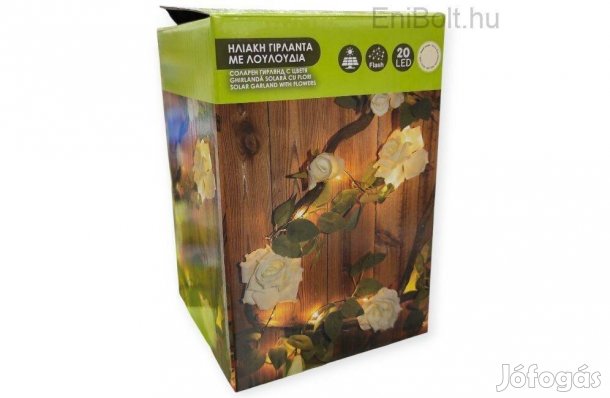 Napelemes virágfüzér 20 meleg fehér LED-del, beltéri és kültéri haszná
