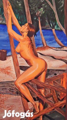 Napozó lány (Akril festmény -Angyalos László -42X71)