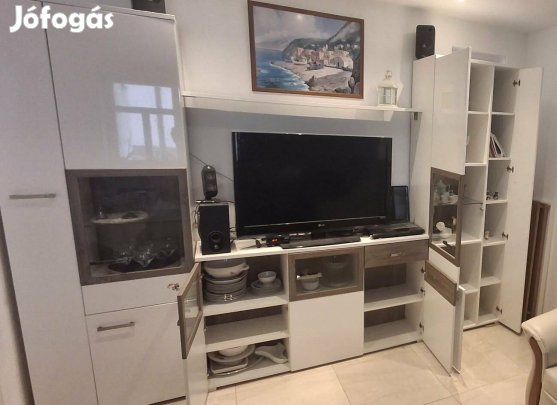 Nappali bútor, fehér, fényes