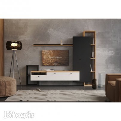 Nappali fal, fekete/fehér/arany craft tölgy, DENISO