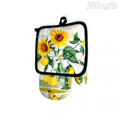 Napraforgó mintás edényfogó kesztyű szalvétával 2 db-os