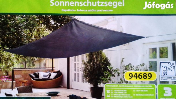 Napvitorla ,vízlepergető, antracit HDPE 300x200,Új!,