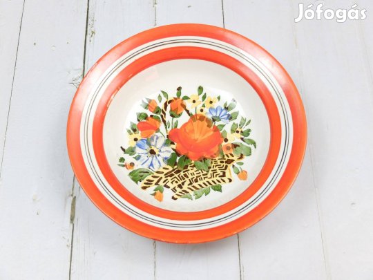 Narancs szegélyű virágos fali dísztányér 23cm Gránit