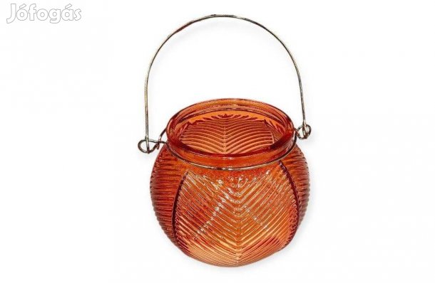 Narancs üveg mécsestartó fém fogantyúval