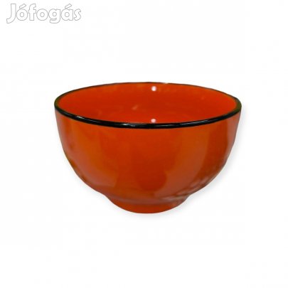 Narancssárga kerámia leveses tál fekete peremmel 600 ml