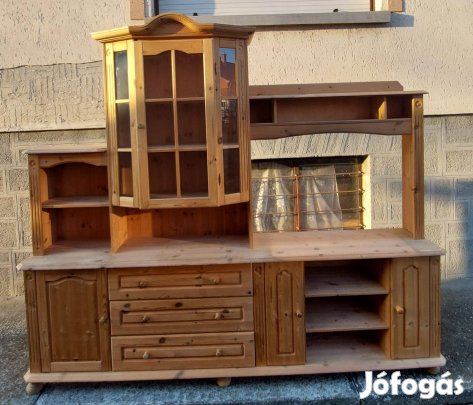 Natúr fenyő vitrines nappali szekrénysor 59"