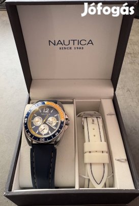 Nautica kék óra + fehér szilikon óraszíj, kb 4 cm árm