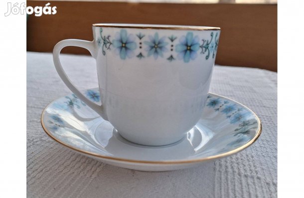 Nefelejcs mintás porcelán teás-kakaós bögrék alátét tányérokkal