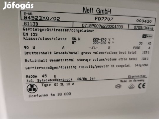 Neff 4 fiókos fagyasztószekrény, Garanciával 