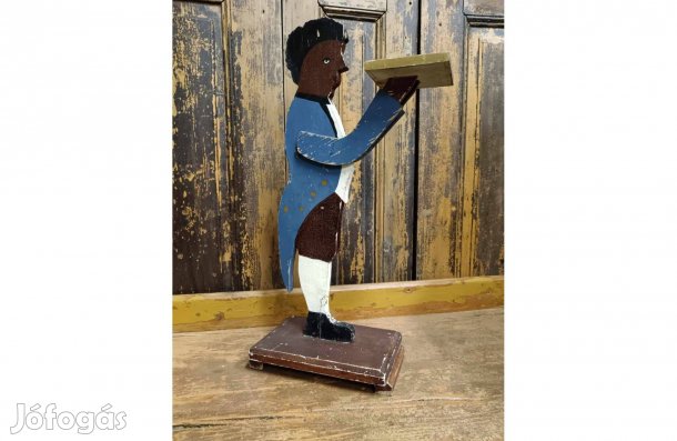 Néger baba, fa inas 1930-as évek, art deco névjegykártya tartó