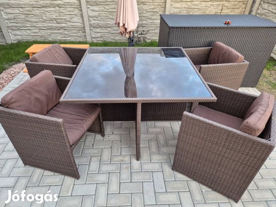 Négy személyes kerti étkező szett(műrattan)