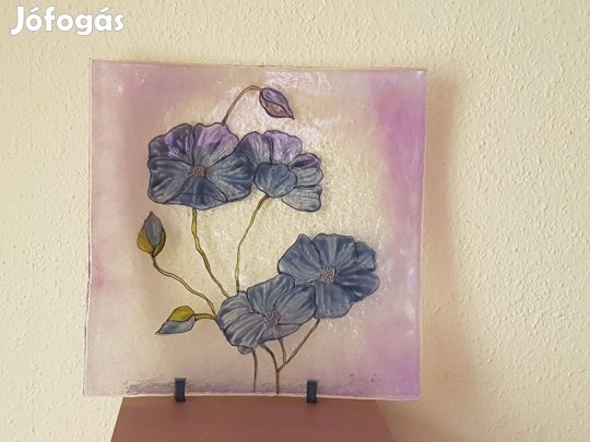 Négyszögletes hajlított üveg tálca tál tányér Kézzel festett 5500Ft/db