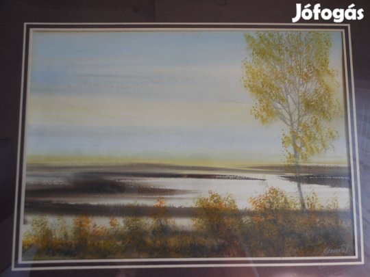 Nemes Tibor szignózott akvarell tájkép kerettel 68x52