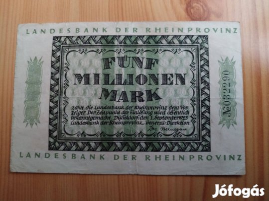 Német 1923-as 5 Millió márka papírpénz