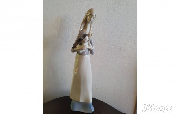 Német Art Deco porcelánfigura , lány kiskutyával