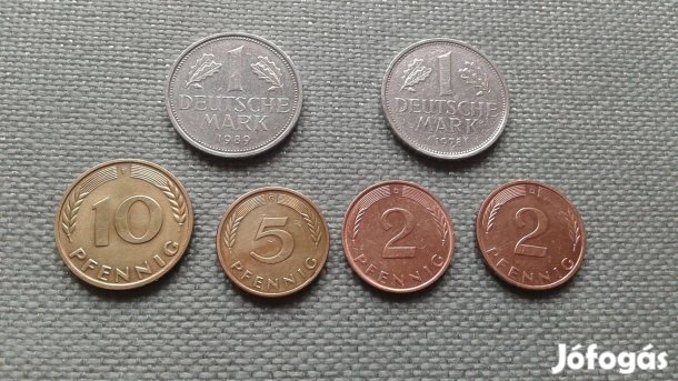 Német: 2 db NSZK 1 márka (1978, 1989) +4 féle pfennig. Egyben!