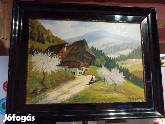 Német, Farost lemezre festett festmény eladó