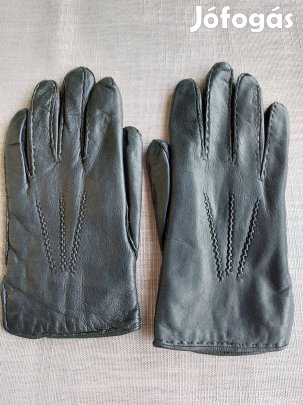 Német, fekete bőr, nyúlszőrrel bélelt kesztyű 8.5-es