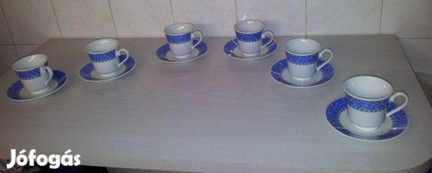 Német fehér kék mintás 6 db-os porcelán kávés készlet