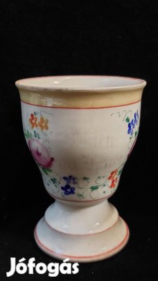 Német feliratos antik porcelán talpas pohár