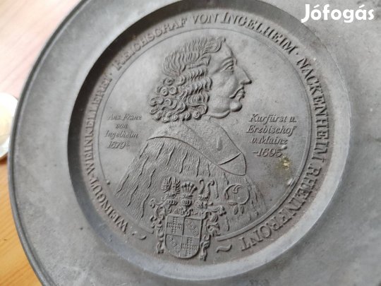 Német jelzet Régi ón dísztál szép db