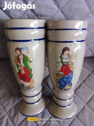 Német kerámia kehely, két darab,0.5-literes,szép hibátlan régi!/77